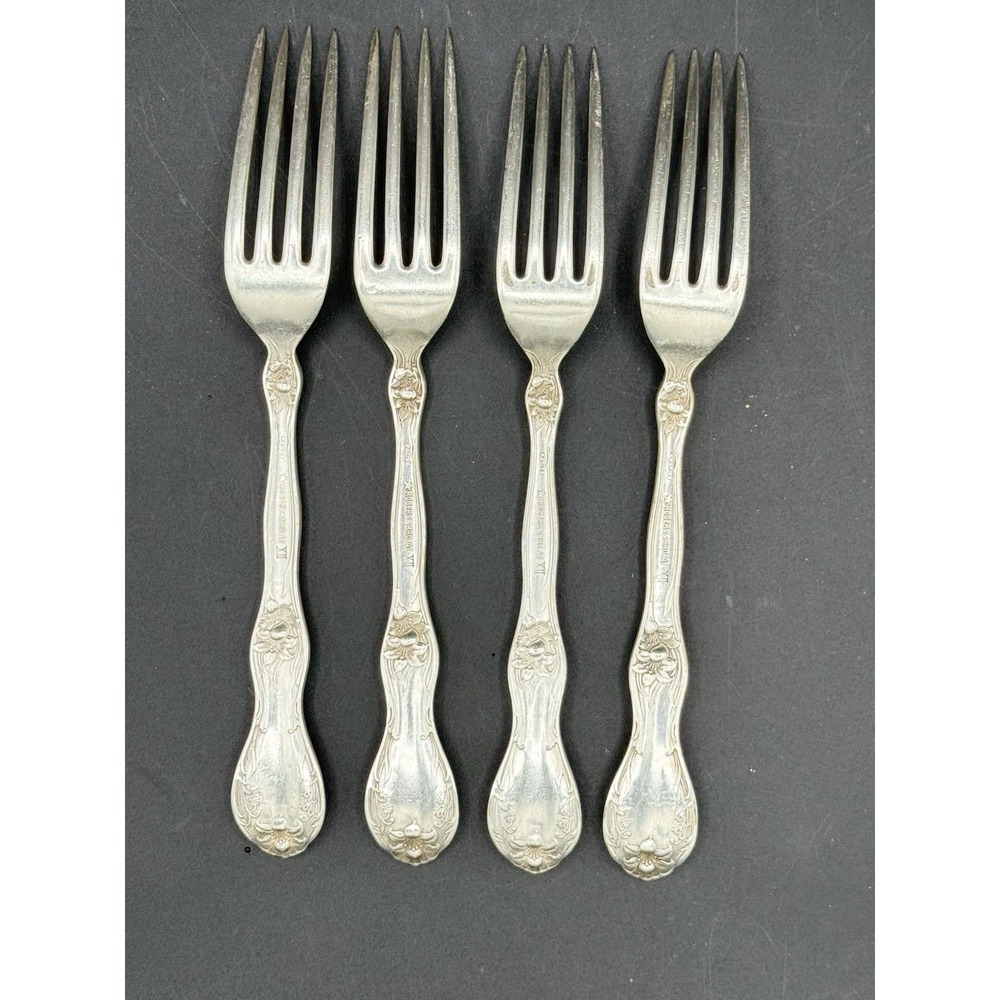 4 Rogers & Bro AI XII Dinner Forks‎ Silverplate Art Nouveau Monogram